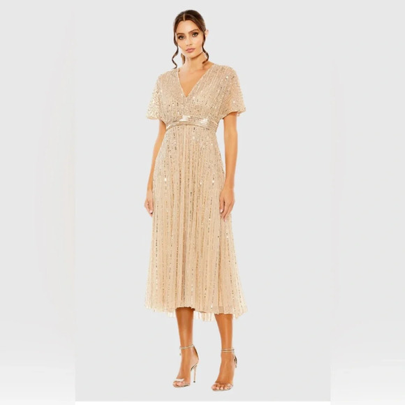 MAC DUGGAL A Line Embellished Short Sleeve Dress NWT Style 14007 - Picture 1 of 7